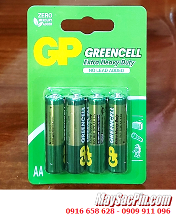 GP GreenCell 15G-2U4 /Pin R6, Pin tiểu AA 1.5v GP GreenCell 15G-2U4 Extra Heavy Duty /Loại vỉ 4viên